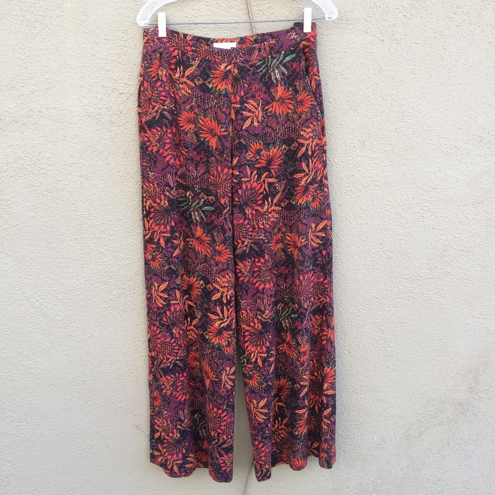 H&M Wide Leg Palazzo Pants Orange Purple Floral 10